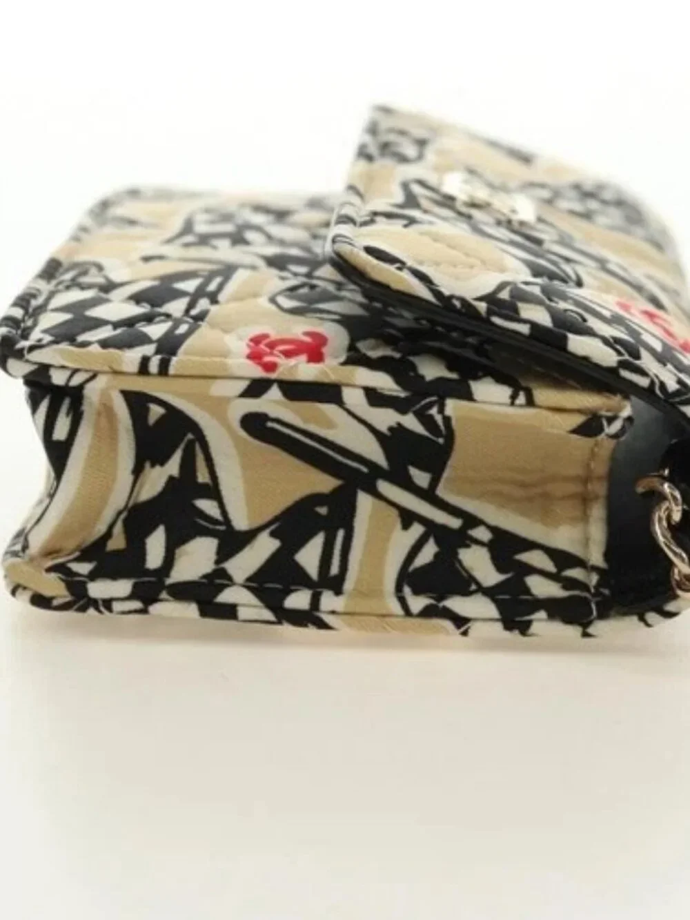 CHANEL Matelasse Chain Shoulder Pouch Nylon Beige Gold CC Auth bs35360SAM